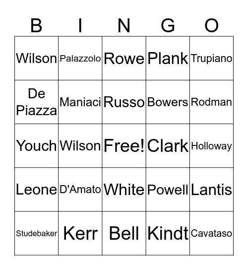 Family Names Bingo Card