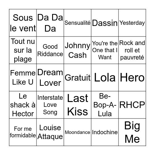 Kara-Bingo Janvier 20 Bingo Card