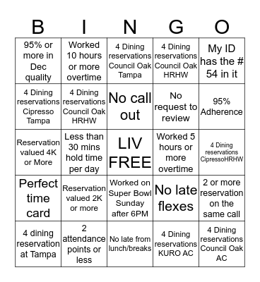 Customer Care Super Bowl  Bingo Card