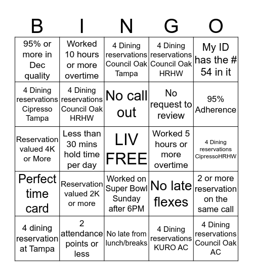 Customer Care Super Bowl  Bingo Card