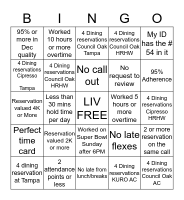 Customer Care Super Bowl  Bingo Card