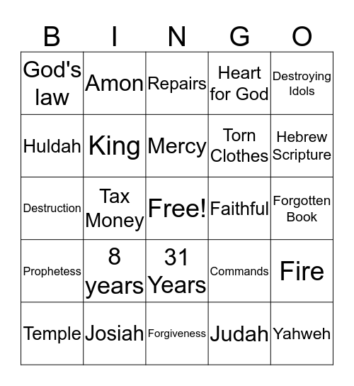 King Josiah Bingo Card