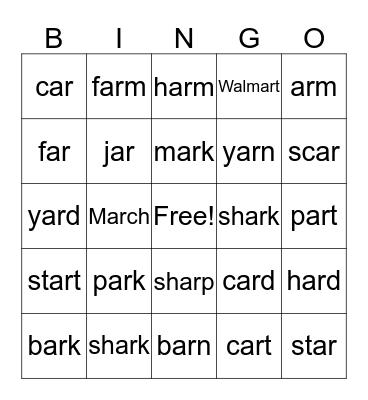 AR WORDS Bingo Card