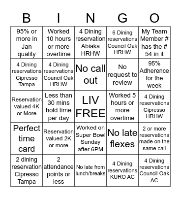 Customer Care Super Bowl  Bingo Card
