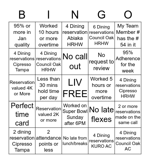 Customer Care Super Bowl  Bingo Card