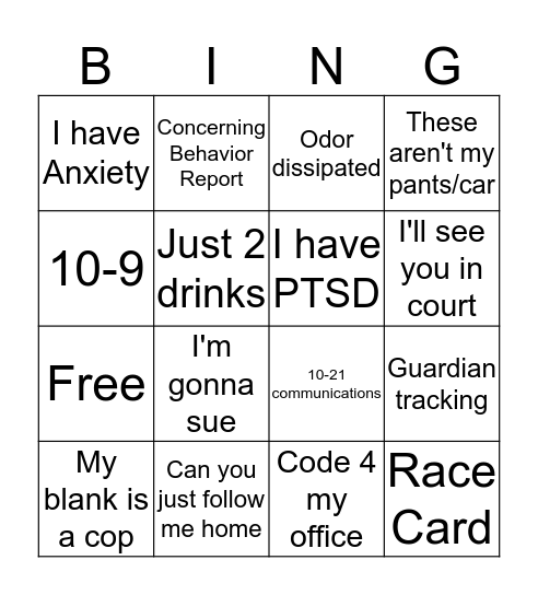 UNCG PD Bingo Card
