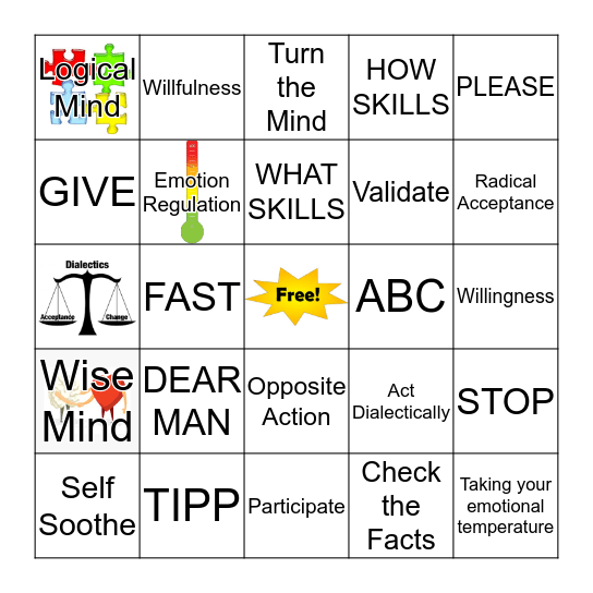 DBT Skills BINGO! Bingo Card