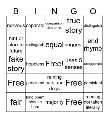 VOCAb and Figuarative Language Bingo Card