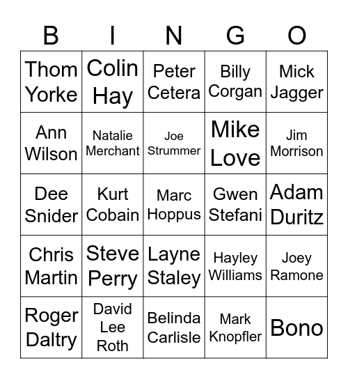 Lead Singers!! Bingo Card