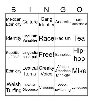 Language and Ethnicity Bingo Card