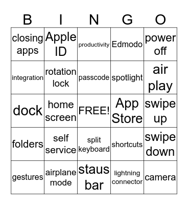 Summer iPad Camp Bingo Card