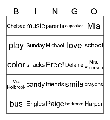 Mia and Luca's Playdate Bingo Card