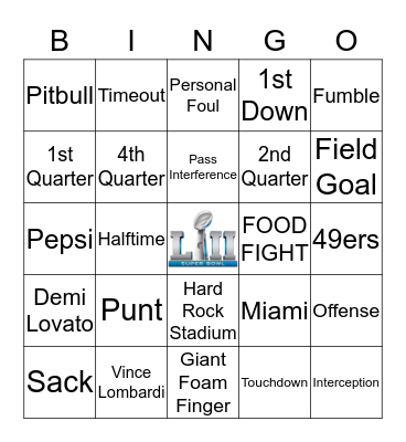 Super Bowl LIV Bingo Card