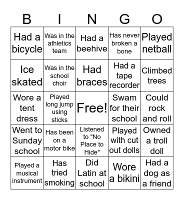 GETTING TO KNOW YOU Bingo Card