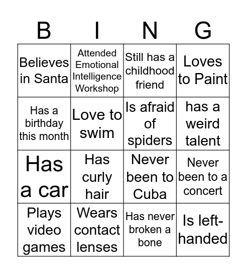 ICE BREAKER  Bingo Card