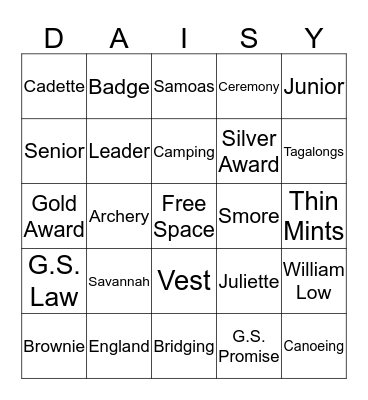 Juliette Low BINGO Card