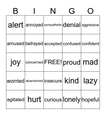 Feelings Bingo Card