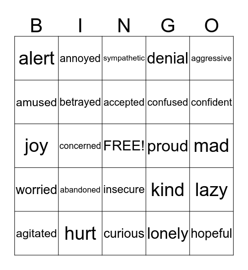 Feelings Bingo Card