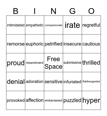 Feelings Bingo Teens Bingo Card