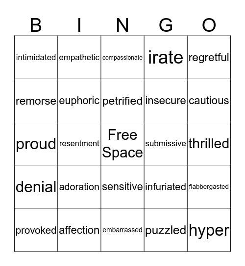 Feelings Bingo Teens Bingo Card