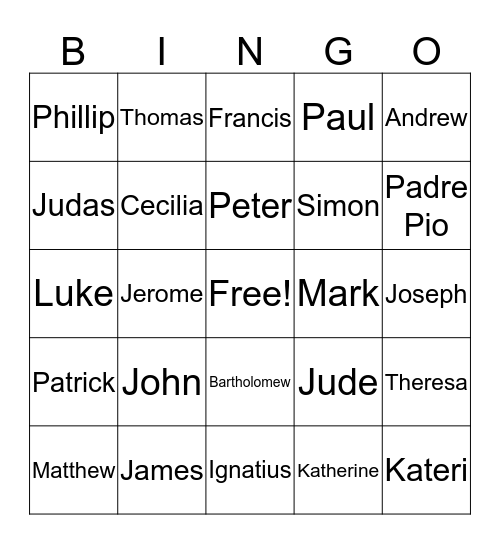 Apostles & Saints Bingo Card