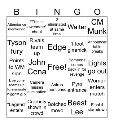 Royal Rumble BINGO Card