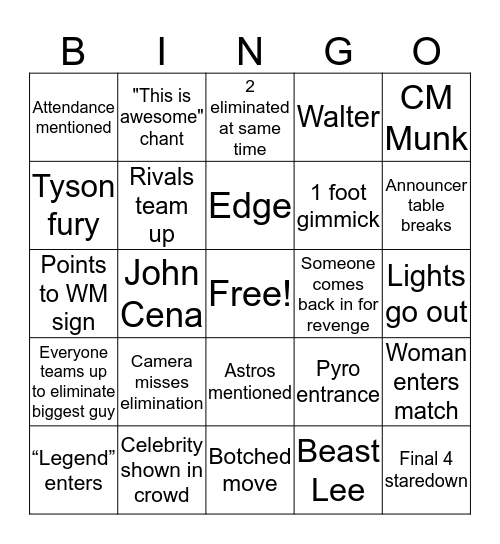 Royal Rumble BINGO Card