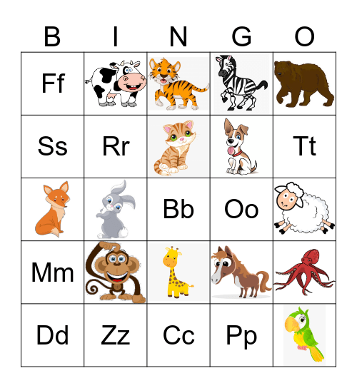 Animals and Letters Bingo Card