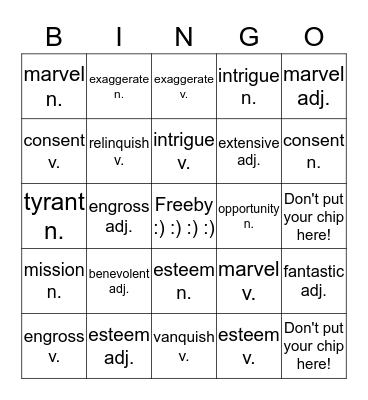 Abbi's WW Bingo Lesson 14 Bingo Card