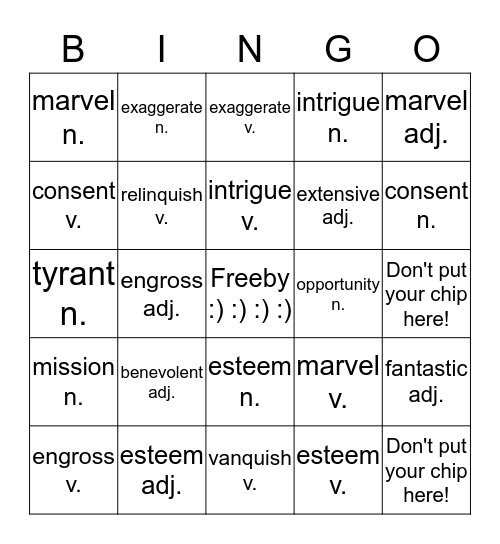 Abbi's WW Bingo Lesson 14 Bingo Card