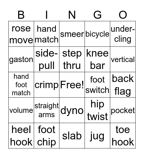 Climbing Lingo Bingo Card