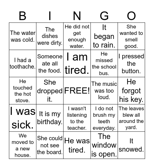 Cause & Effect Bingo! Bingo Card