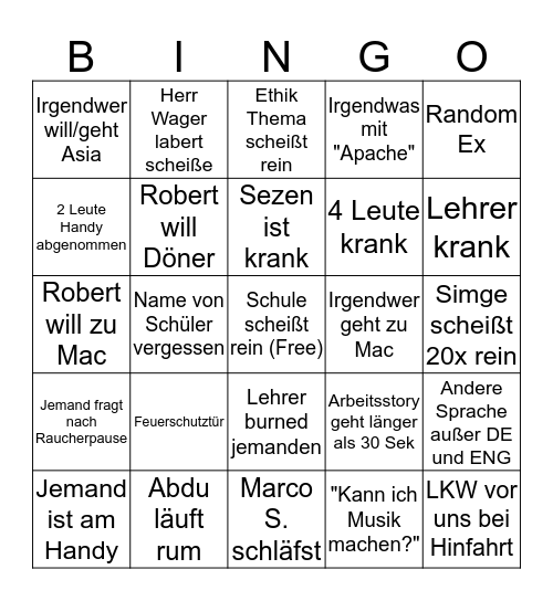 Berufsschule #3 Bingo Card