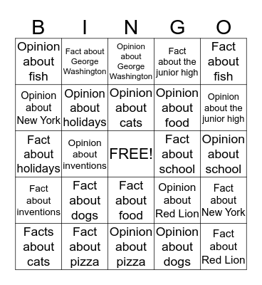 Fact vs. Opinion Bingo Card