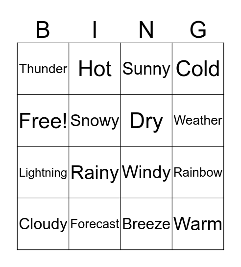 Weather Bingo Card