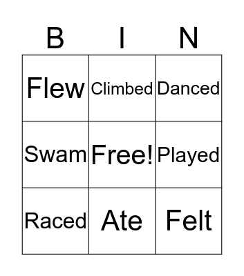 Past Tense Verbs Bingo Card