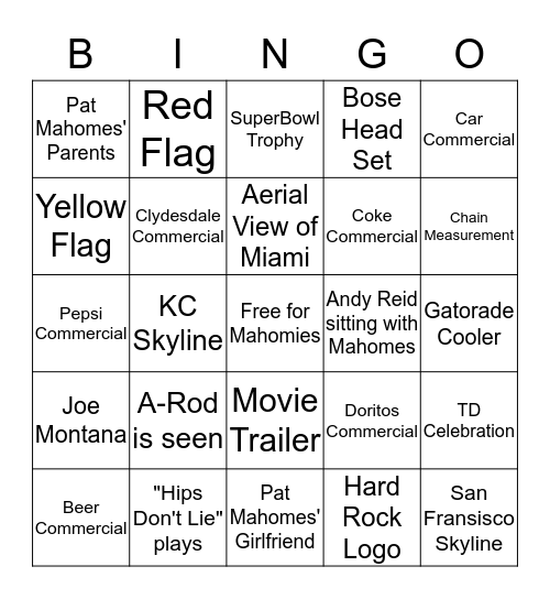 SuperBowl LIV Bingo Card