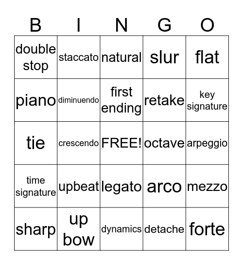 6th Grade Orchestra! Bingo Card