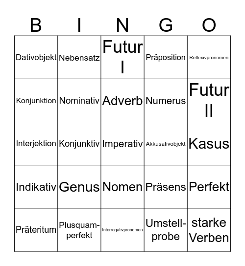 Grammatik-Bingo Card