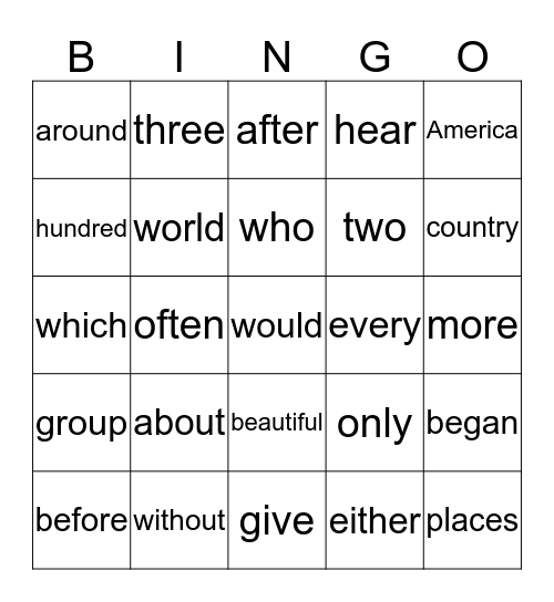 Unit 3 Sight Word Bingo - 2nd Grade Bingo Card
