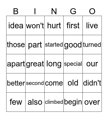 Unit 3 Sight Word Bingo - 2nd Grade #2 Bingo Card