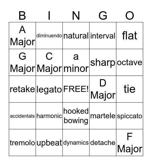8th Grade Orchestra! Bingo Card