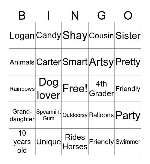 Kali  Bingo Card