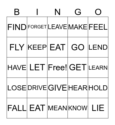 Infinitive verbs Bingo Card