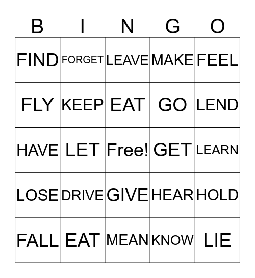 Infinitive verbs Bingo Card