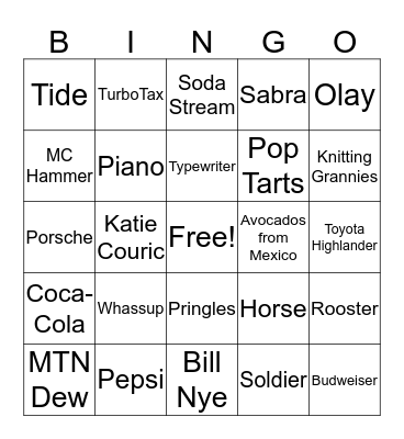 Super Bowl 2020 Bingo Card