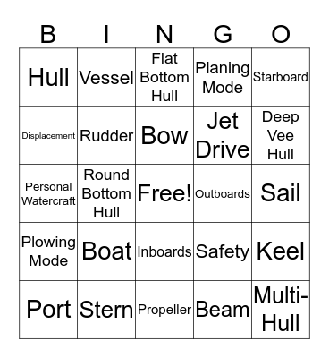 Boat Bingo Card