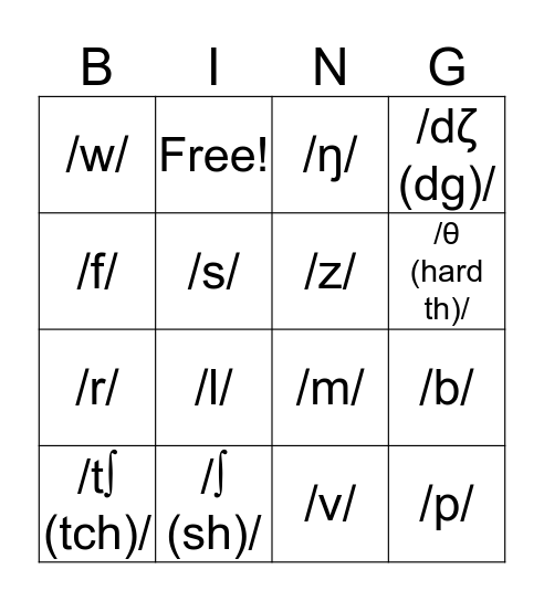 Consonants Bingo Card