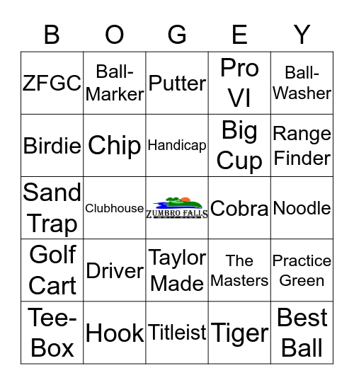 Zumbro Falls Golf Bingo Card