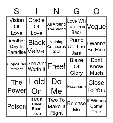 Music Singo Bingo Card